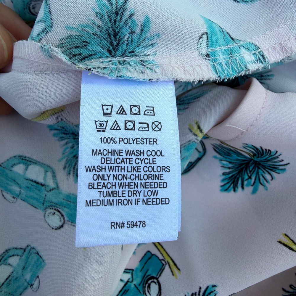 Lucy & Laurel Pink Palm Tree Vintage Car Print Sleeveless Shift Dress Womens M - Picture 7 of 7